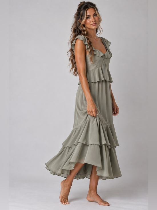 Show Me Your MuMu Dresses & Skirts - Show Me Your MuMu Paulina Peplum Olive Green Ruffle High-Low Maxi Dress Sz Large